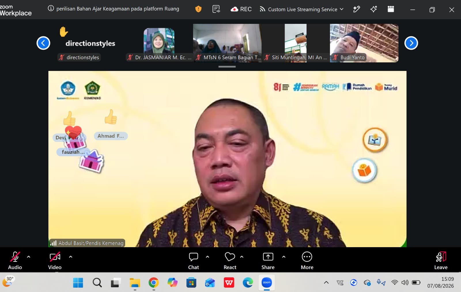 Guru PAI dan Bahasa Arab MAN IC Gorontalo Ikuti Webinar Ruang Murid untuk Semua Dukung Pendidikan Keagamaan yang Inklusif